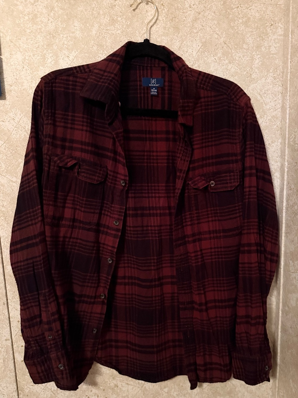 George Men's Burgundy & Black Plaid Shirt Jacket